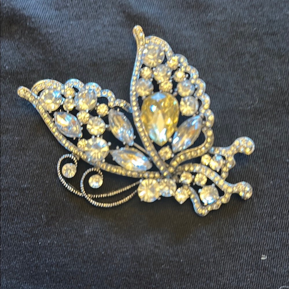 Dazzling Silver Crystal Butterfly Brooch